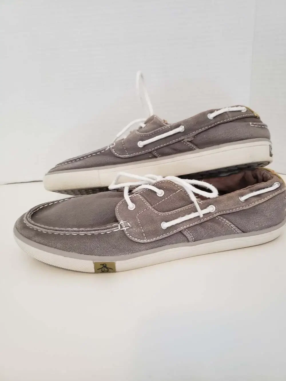 Mens Original Penguin Canvas Boat Shoes- Grey- Size 11